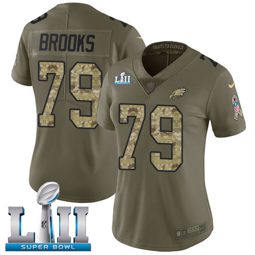 Nike Eagles #79 Brandon Brooks Olive/Camo Super Bowl LII Women's Stitched NFL Limited Salute to Service Jersey